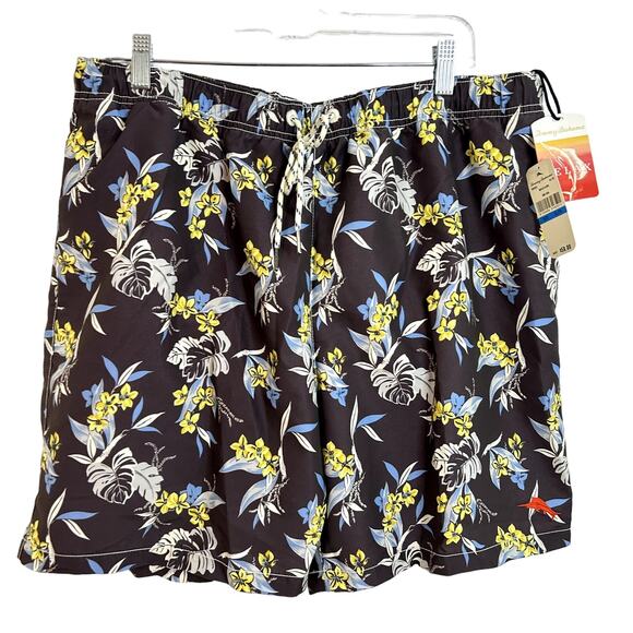 Tommy Bahama Swim Trunks Mens Size XL Naples Aloha Gray Blue Yellow NWT NEW - Picture 1 of 5